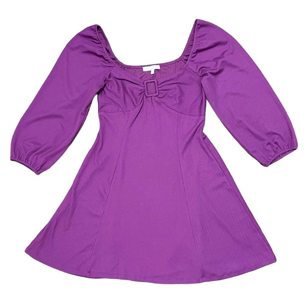 June & Hudson Purple Fit And Flare Mini Dress 3/4 Length Sleeves Size Medium - Picture 3 of 8